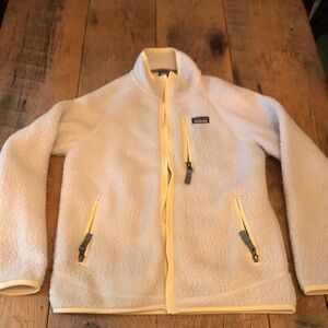 Adorable Patagonia full zip off white with yellow trim jacket! Like new!